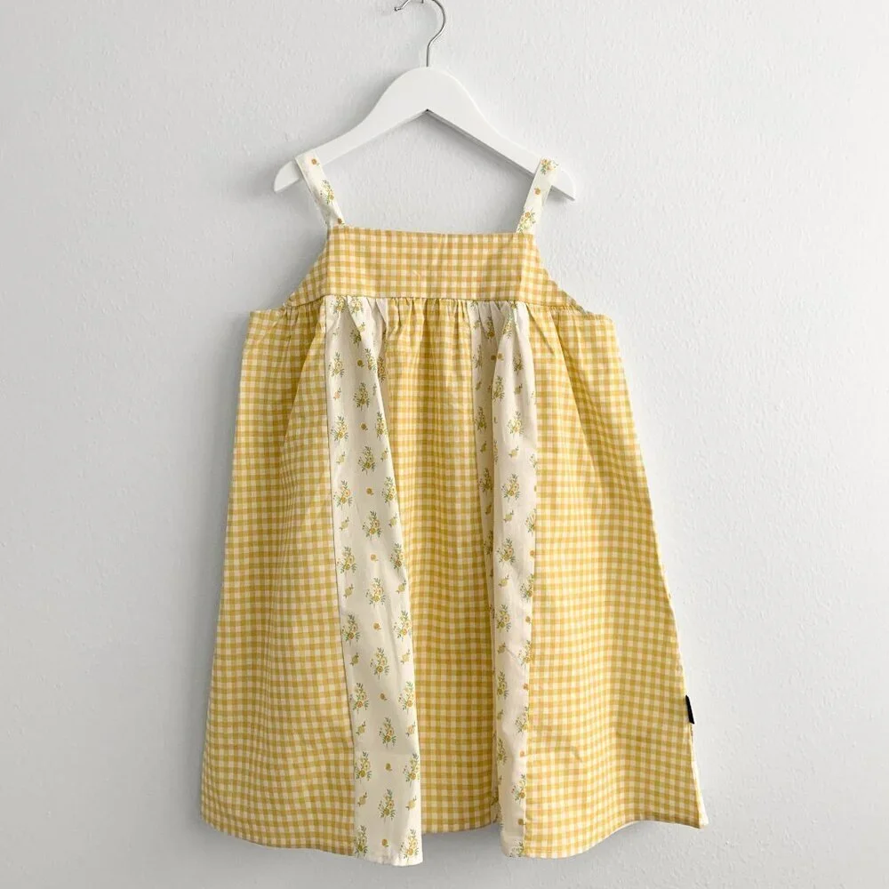 NWT Pretty Girls Spring & Summer Dress Boho Princess Floral & Gingham Yellow 2T